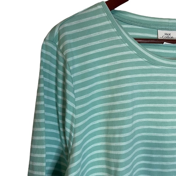 Hot Cotton Woman Mint Green Striped 3/4 Sleeve Tee Shirt Plus Size 2X - Picture 7 of 16